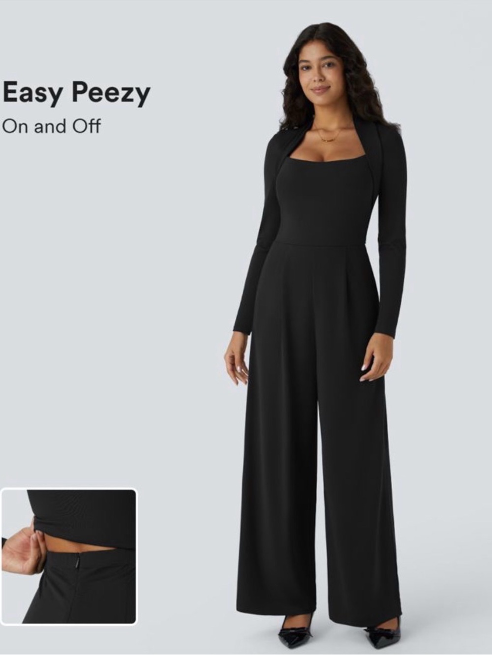 HALARA Black Square-Neck Wide-Leg Jumpsuit